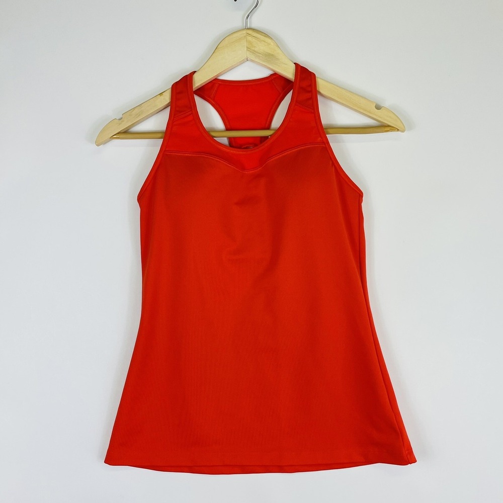 Athleta Tank Top Womens XS Orange Spiral Support Athletic Bra Racerback Shirt